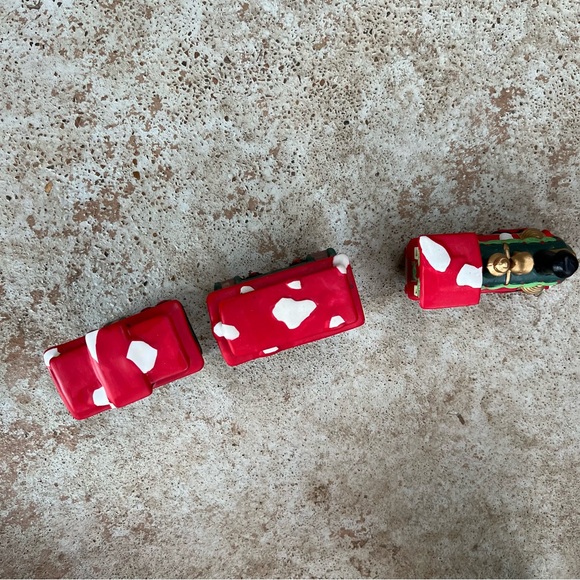 Vtg Christmas Porcelain Train Set 3 Piece Santa Lines Holiday Trim 90s - Picture 6 of 16